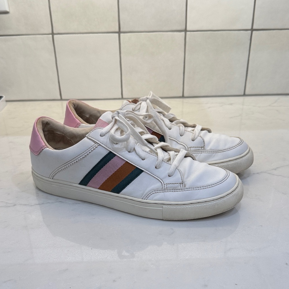 J. Crew Women’s Sz 10 White Sneakers with Pink Accents